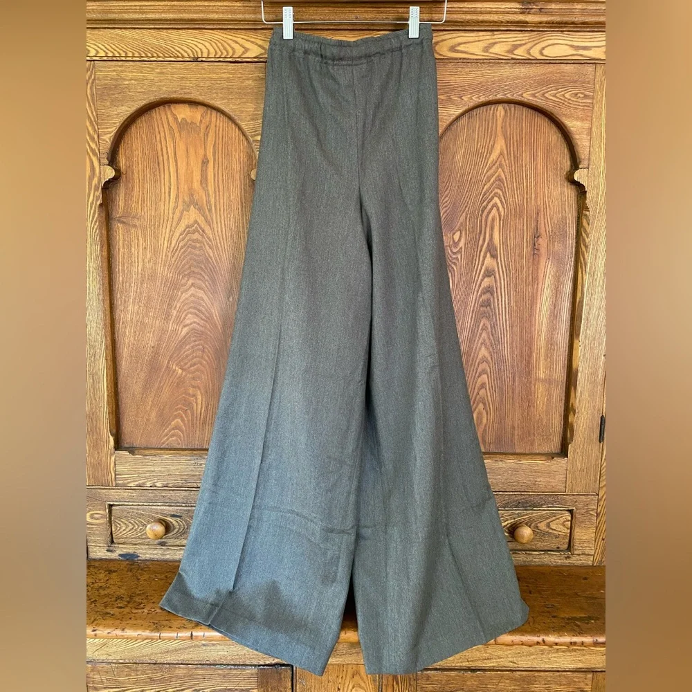 Eskandar pants trousers 1 S M cashmere silk taupe drawstring high waist wide leg - Picture 2 of 6